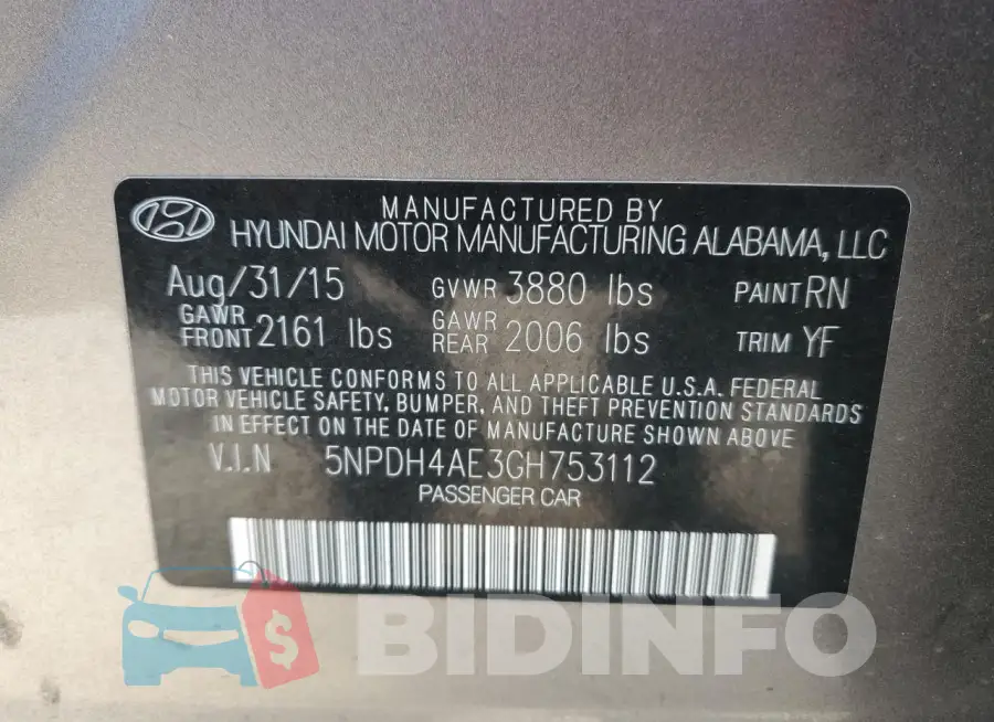 5NPDH4AE3GH753112 Photo# 13