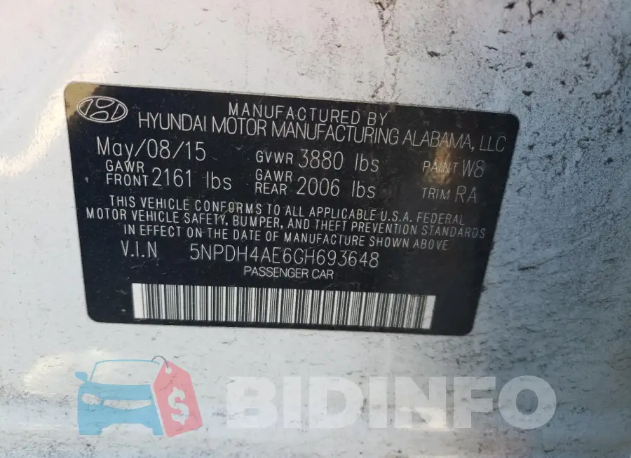 5NPDH4AE6GH693648 Photo# 12