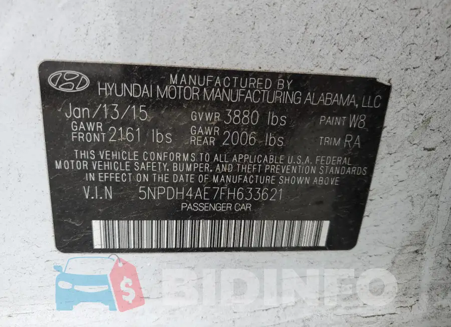 5NPDH4AE7FH633621 Photo# 12