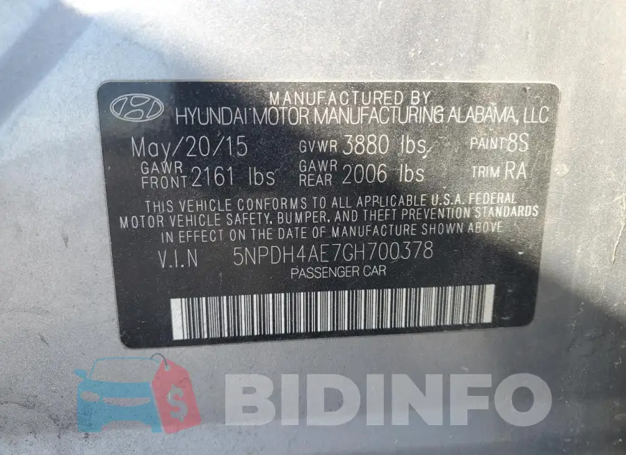 5NPDH4AE7GH700378 Photo# 13