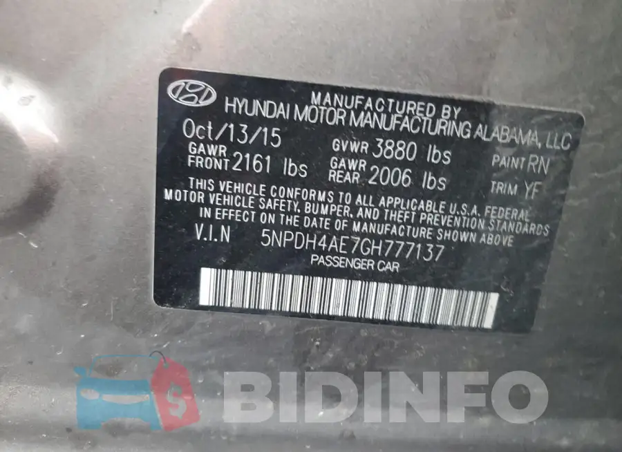 5NPDH4AE7GH777137 Photo# 12