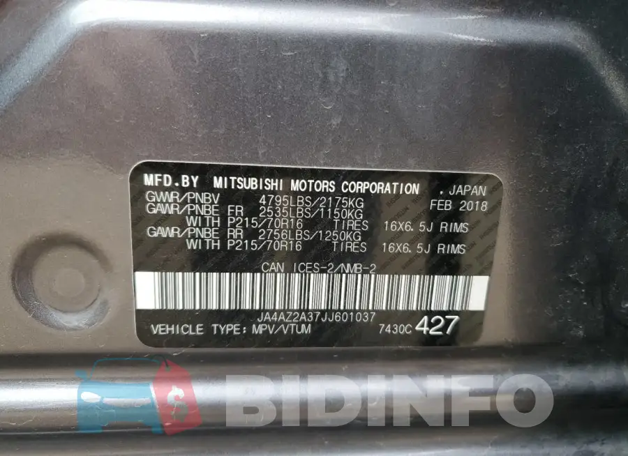 JA4AZ2A37JJ601037 Photo# 13