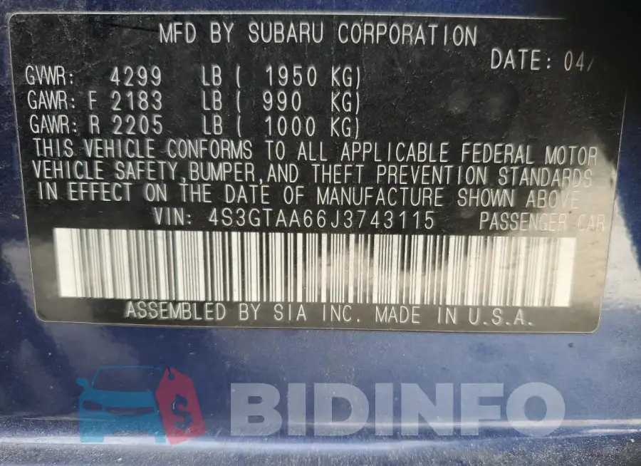 4S3GTAA66J3743115 Photo# 12