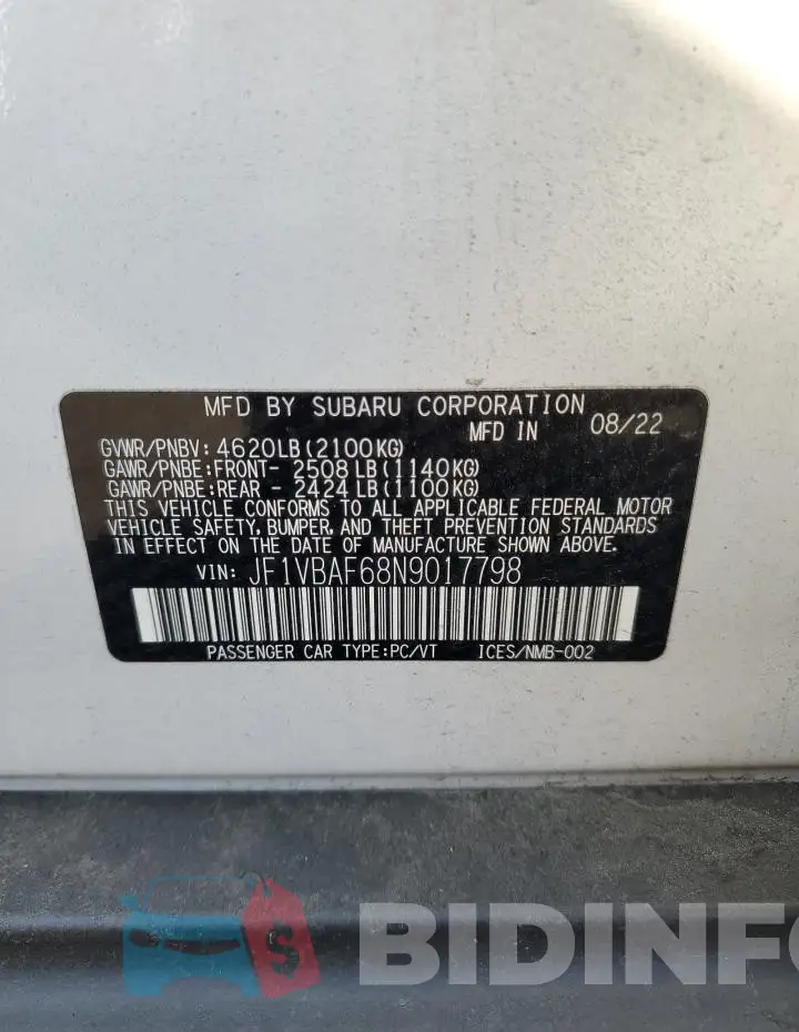 JF1VBAF68N9017798 Photo# 12