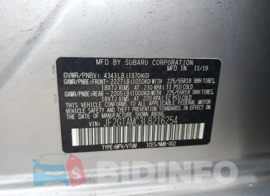 JF2GTAMC3L8216254 Photo# 13