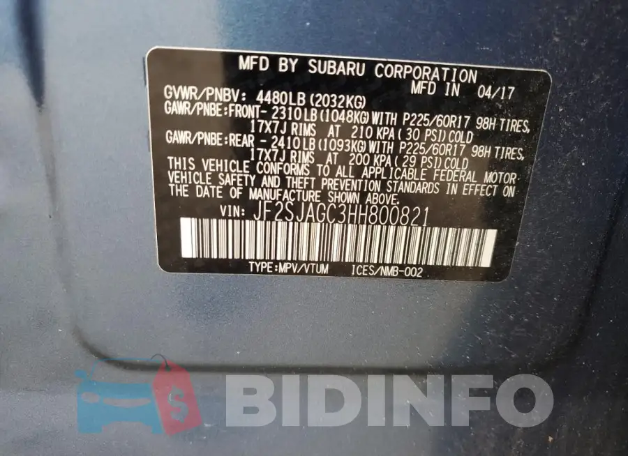 JF2SJAGC3HH800821 Photo# 14