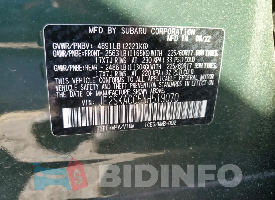 JF2SKACC5NH519070 Photo# 13