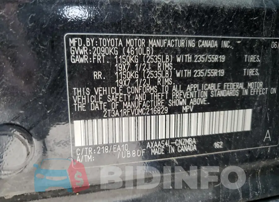 2T3A1RFV0MC216829 Photo# 14