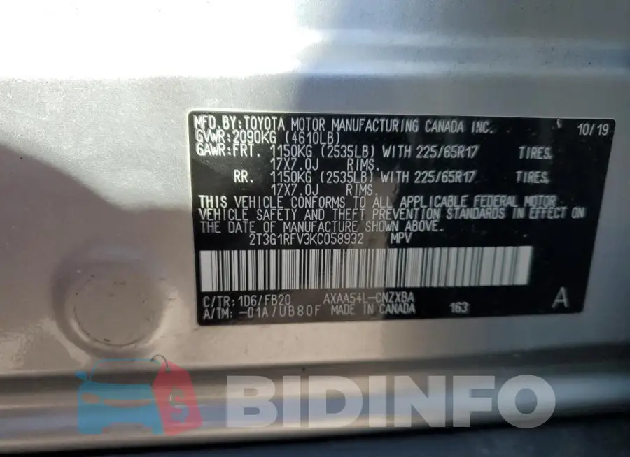 2T3G1RFV3KC058932 Photo# 12