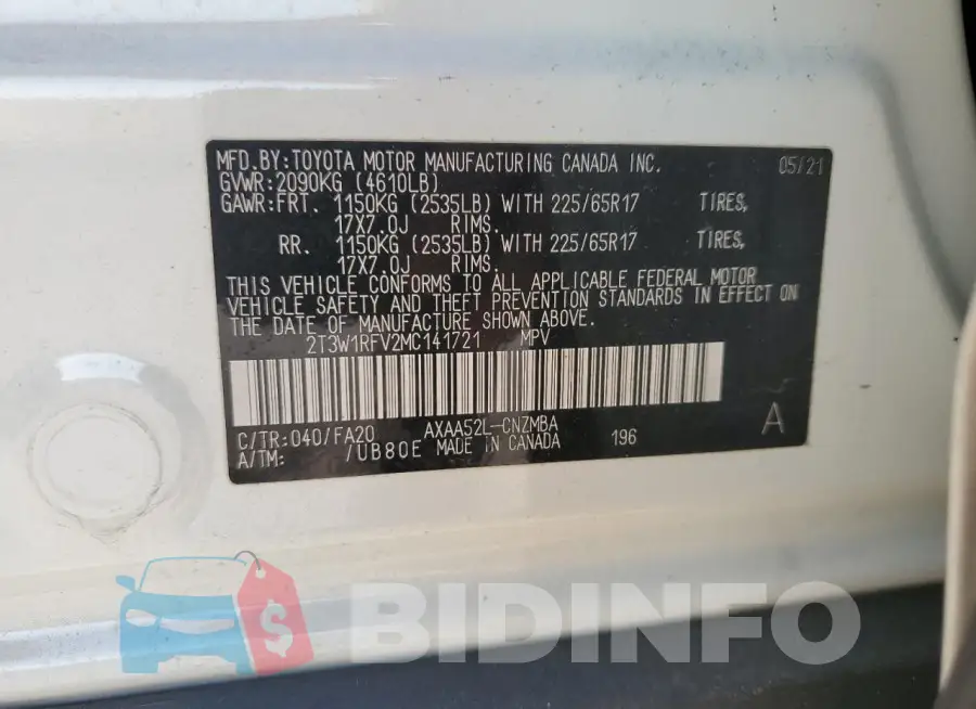 2T3W1RFV2MC141721 Photo# 14