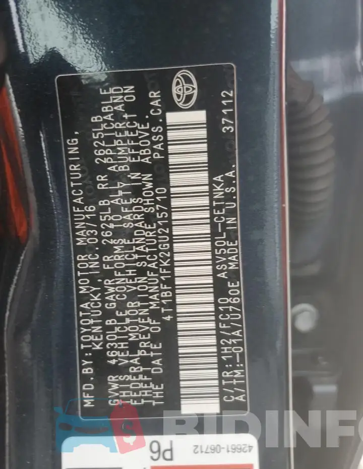 4T1BF1FK2GU215710 Photo# 12