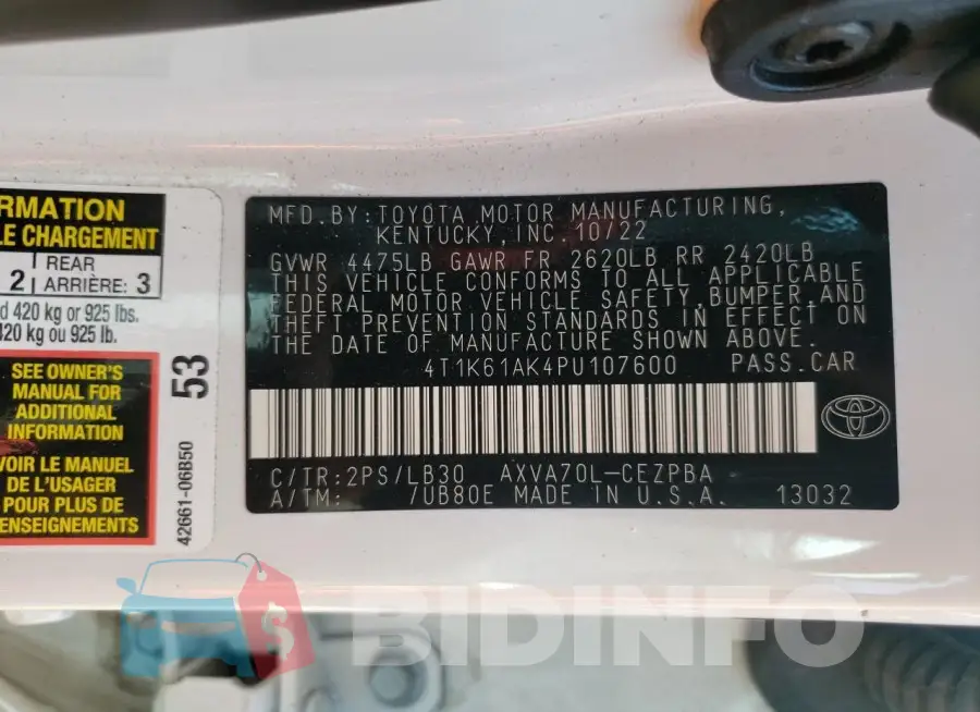4T1K61AK4PU107600 Photo# 12