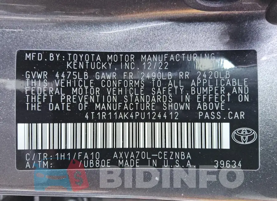 4T1R11AK4PU124412 Photo# 12