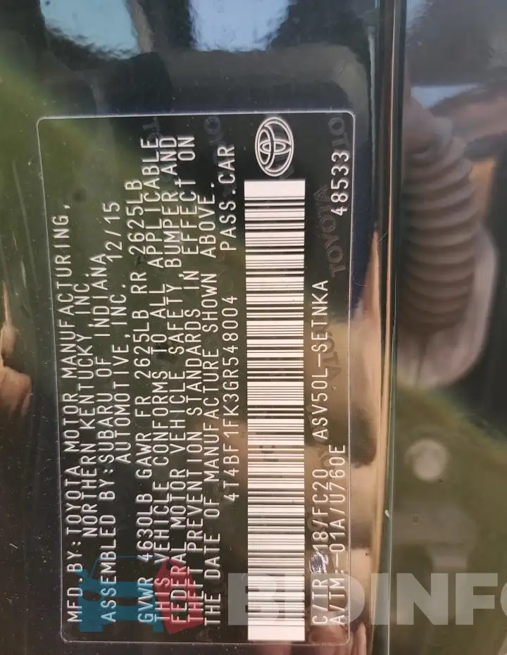 4T4BF1FK3GR548004 Photo# 13