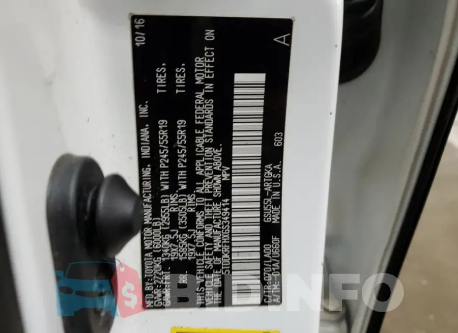 5TDDKRFHXGS349414 Photo# 13