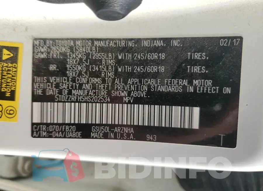 5TDZZRFH5HS202534 Photo# 13