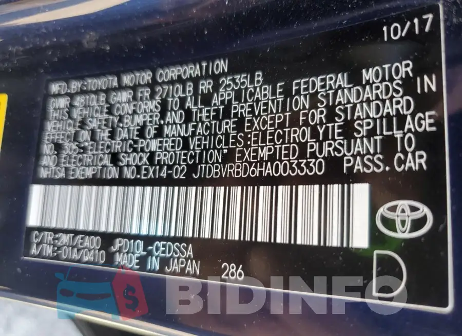 JTDBVRBD6HA003330 Photo# 12