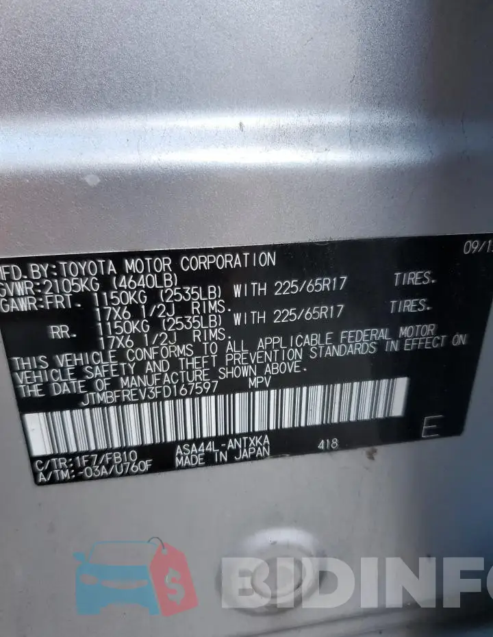 JTMBFREV3FD167597 Photo# 13