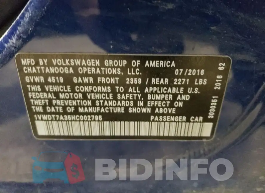 1VWDT7A35HC002795 Photo# 12