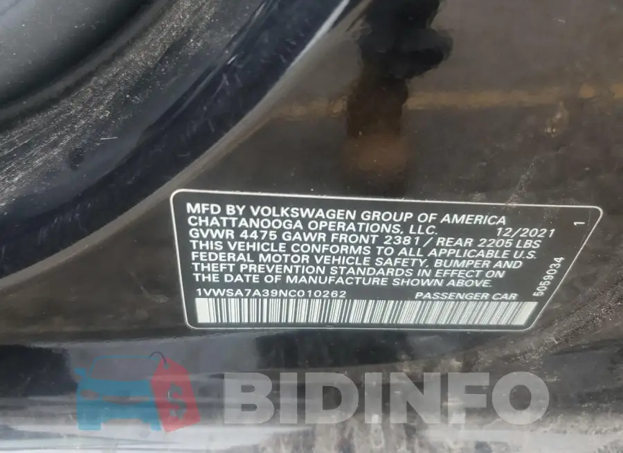 1VWSA7A39NC010262 Photo# 12