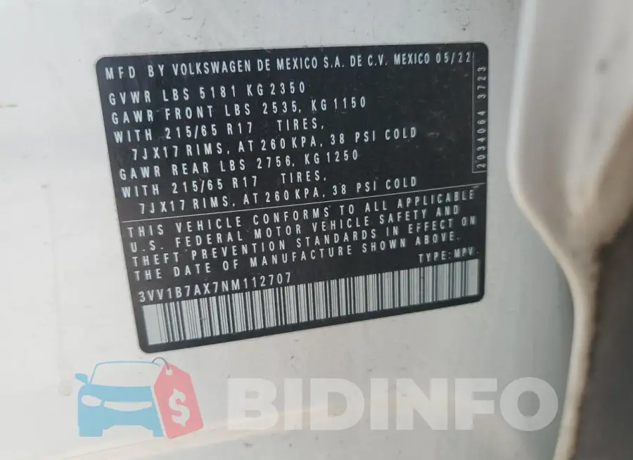 3VV1B7AX7NM112707 Photo# 13