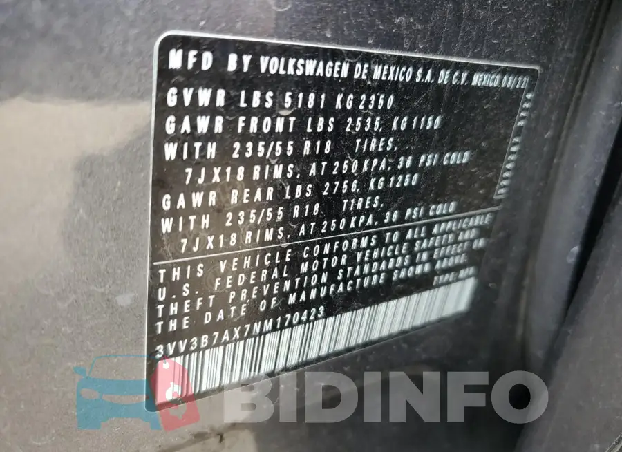 3VV3B7AX7NM170423 Photo# 13