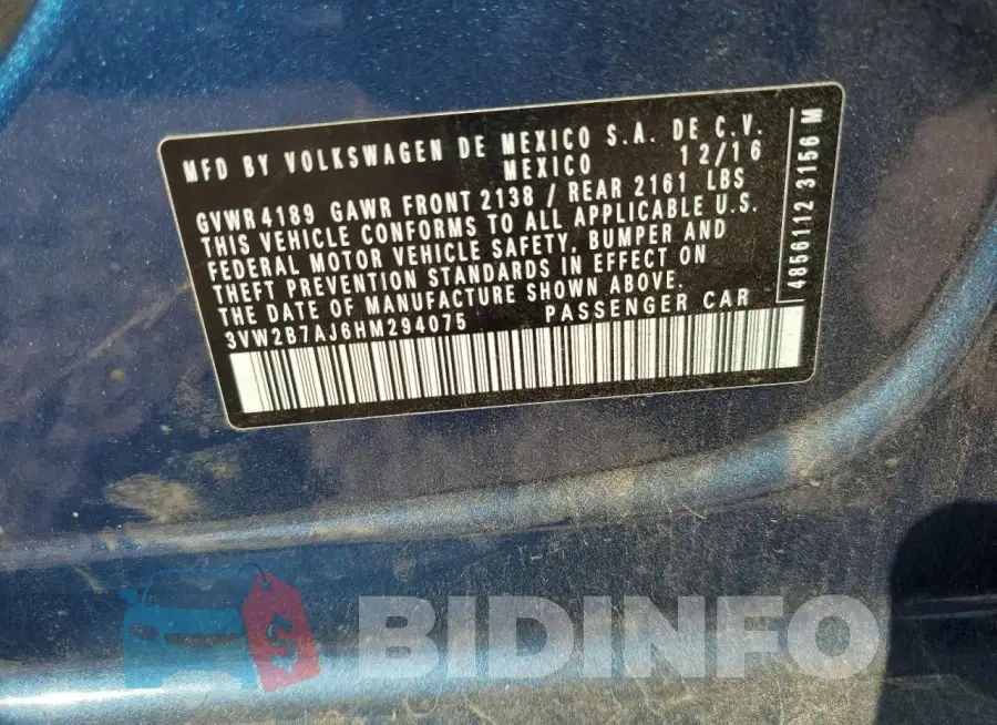 3VW2B7AJ6HM294075 Photo# 12