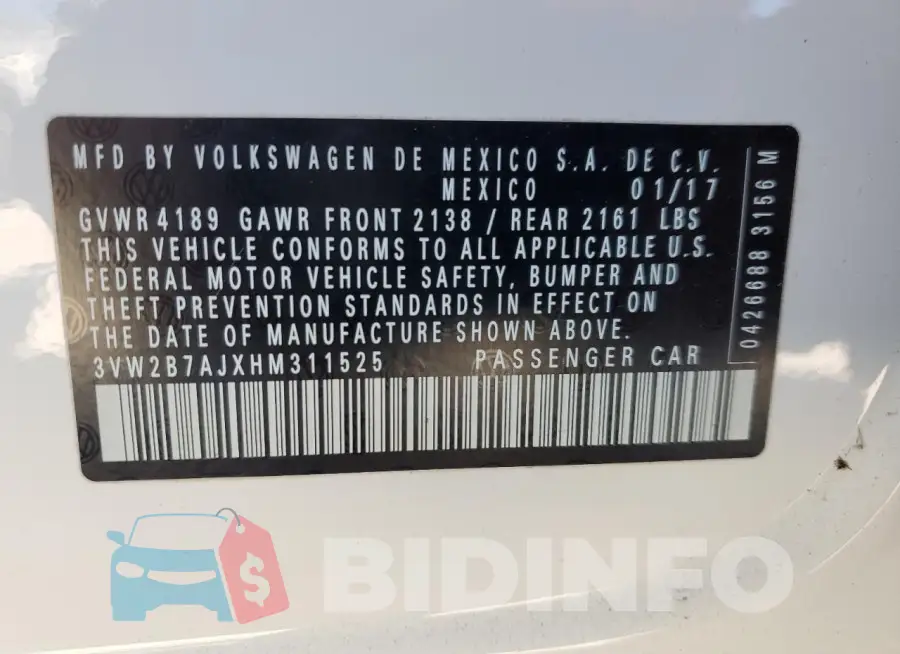 3VW2B7AJXHM311525 Photo# 12