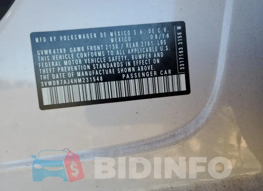 3VWDB7AJ4HM231548 Photo# 12
