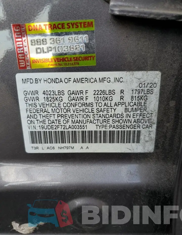 19UDE2F72LA003551 Photo# 12