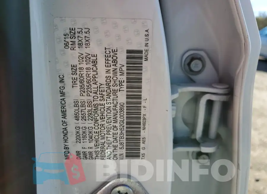5J8TB3H52GL003890 Photo# 13