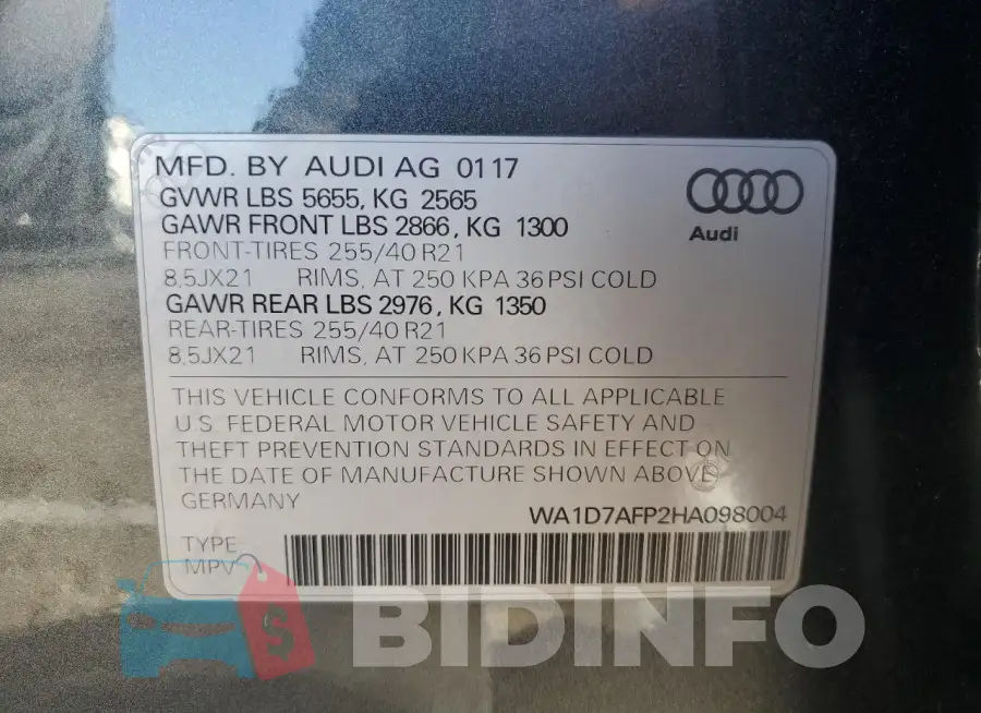 WA1D7AFP2HA098004 Photo# 14