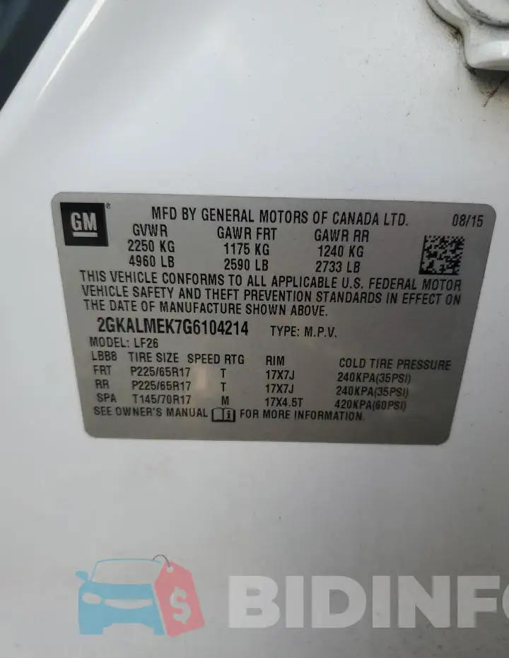 2GKALMEK7G6104214 Photo# 13