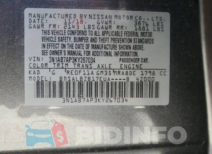 3N1AB7AP3KY267034 Photo# 12