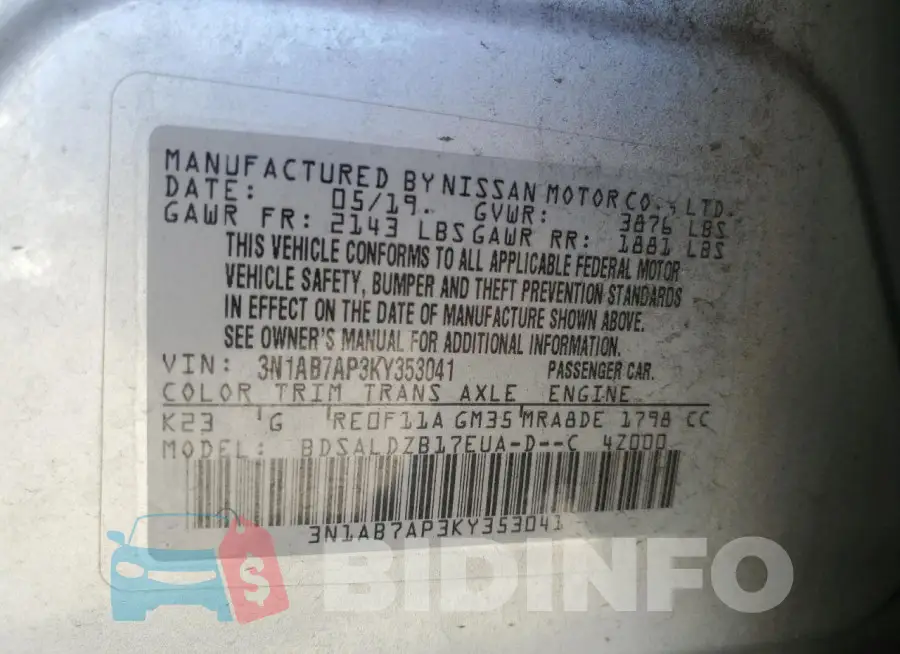 3N1AB7AP3KY353041 Photo# 12