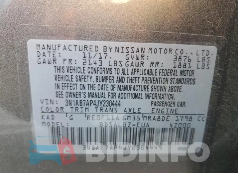 3N1AB7AP4JY230444 Photo# 12