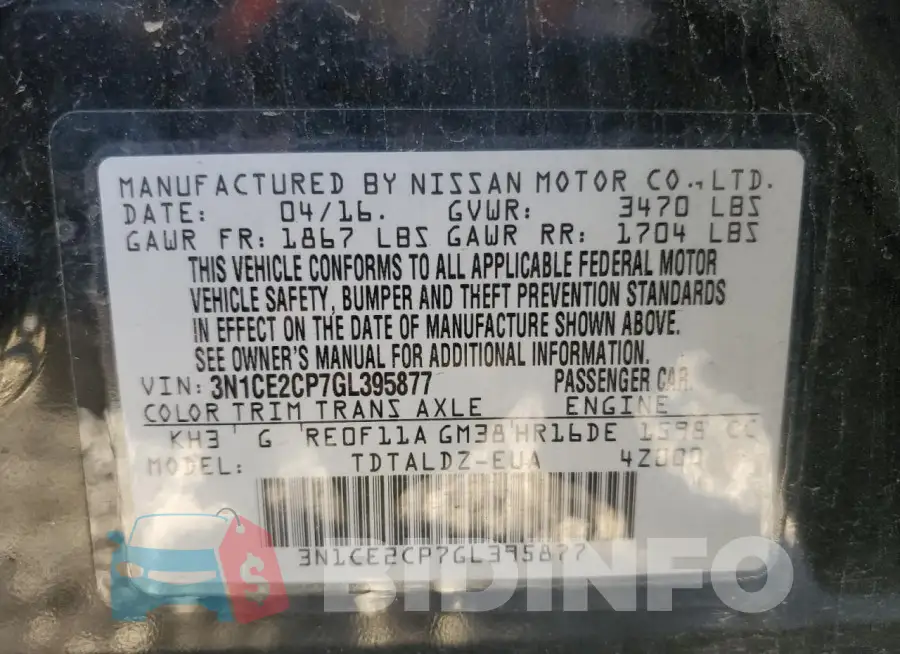 3N1CE2CP7GL395877 Photo# 12