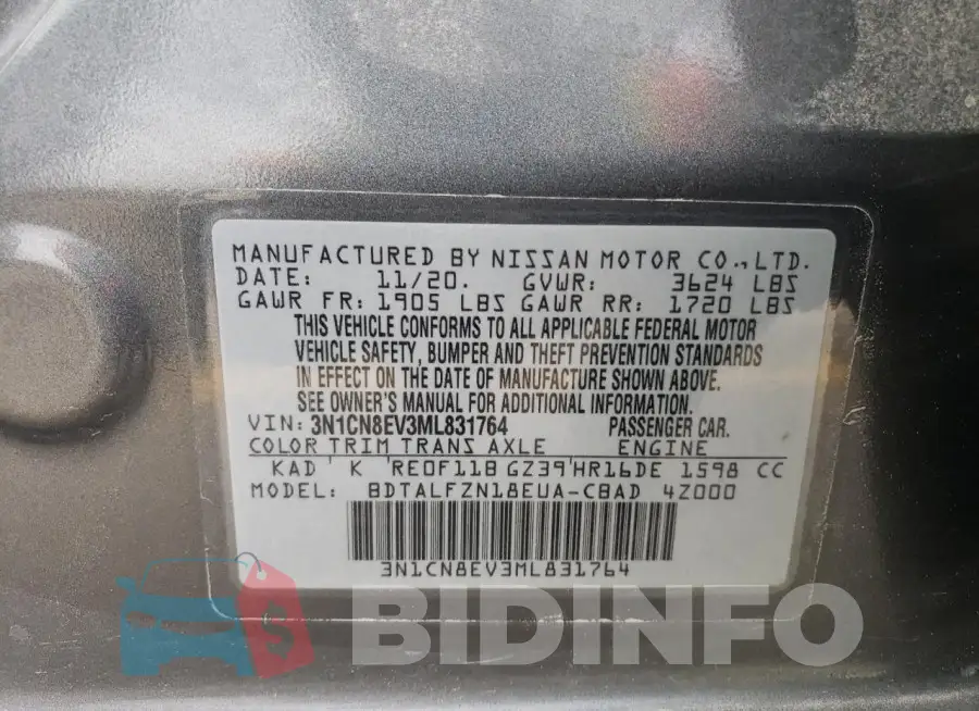 3N1CN8EV3ML831764 Photo# 13