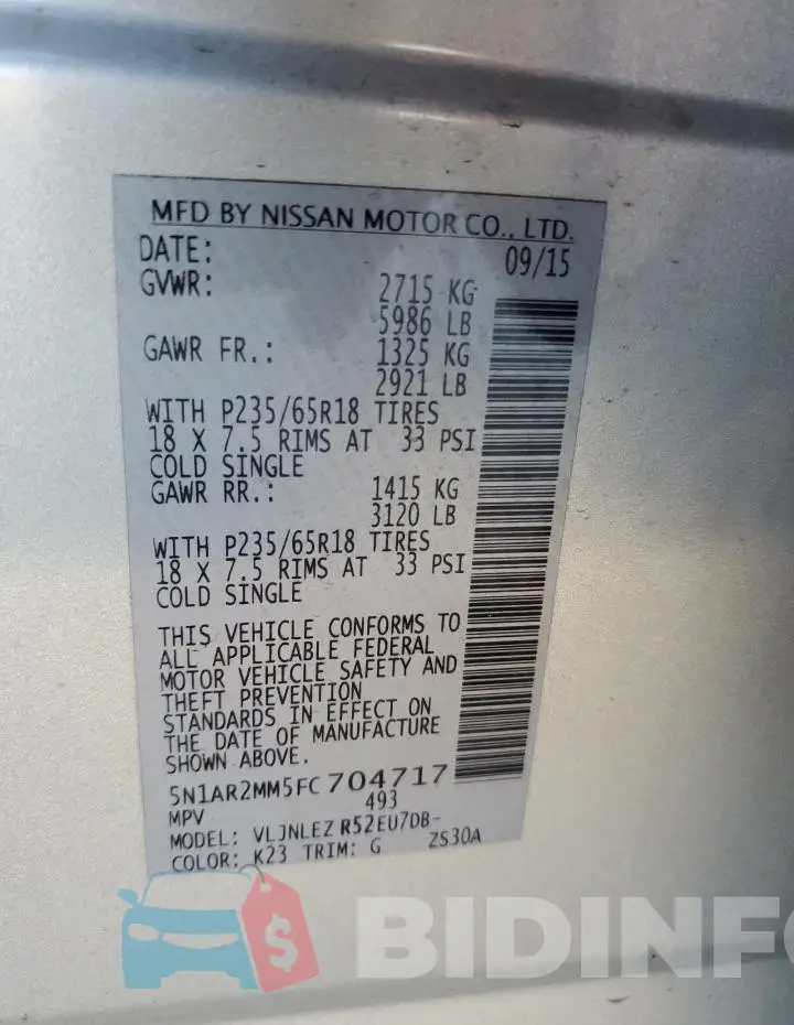 5N1AR2MM5FC704717 Photo# 14