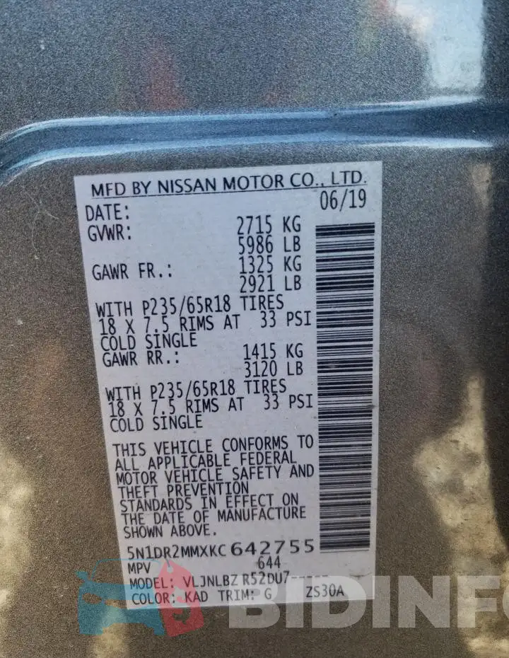 5N1DR2MMXKC642755 Photo# 13