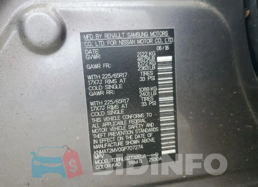 KNMAT2MV0GP707274 Photo# 14