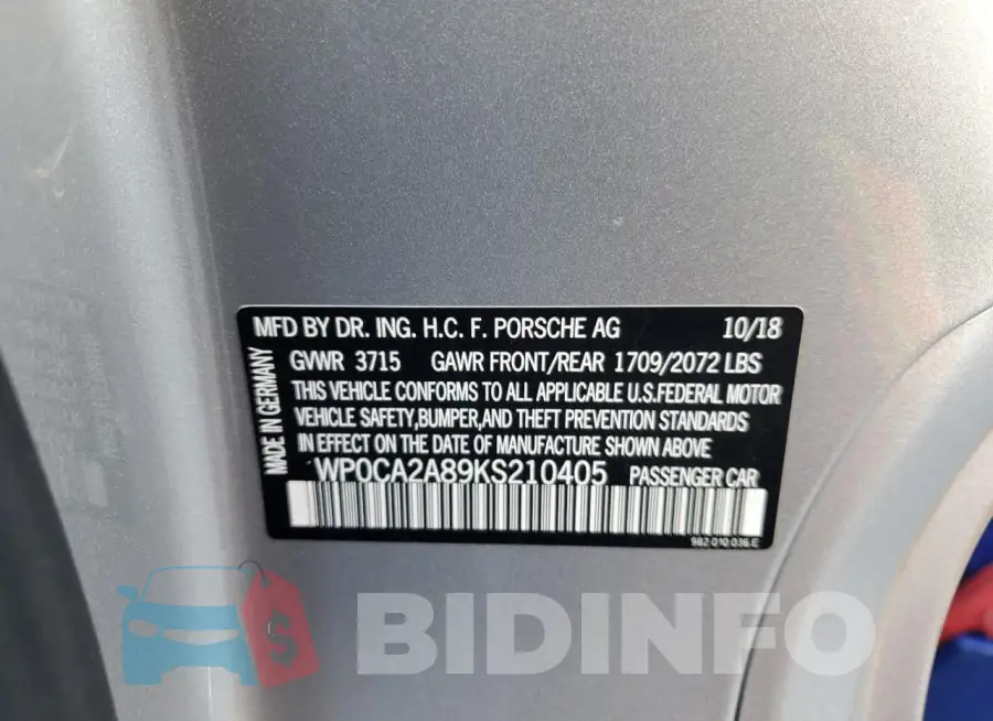 WP0CA2A89KS210405 Photo# 12