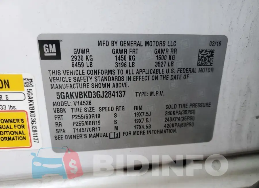 5GAKVBKD3GJ284137 Photo# 14