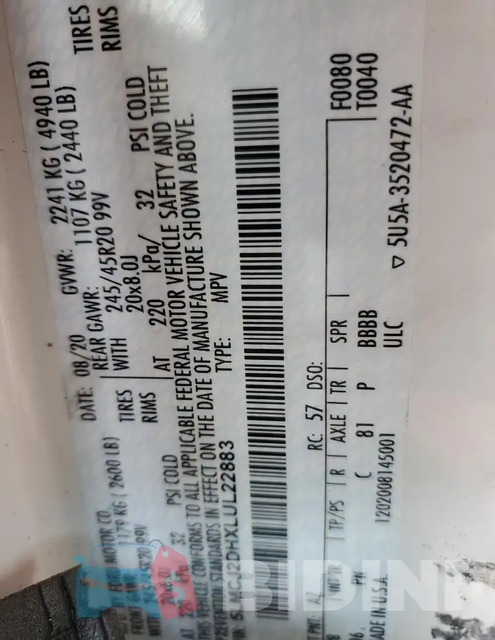 5LMCJ2DHXLUL22883 Photo# 12