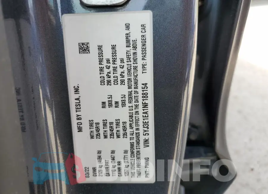 5YJ3E1EA1NF188154 Photo# 13