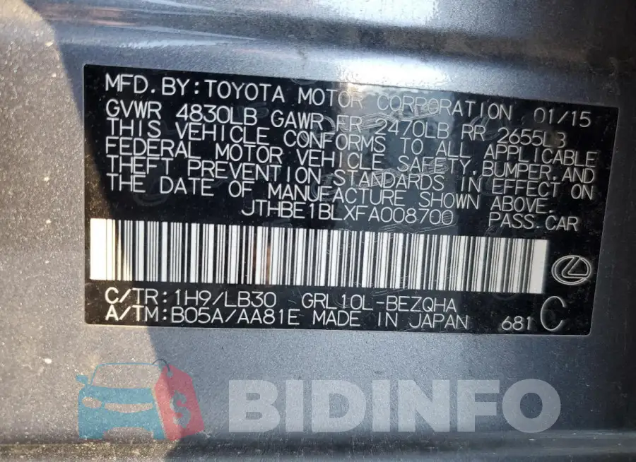 JTHBE1BLXFA008700 Photo# 12