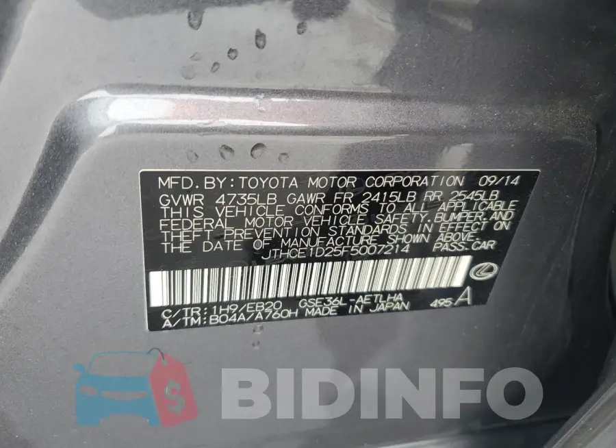 JTHCE1D25F5007214 Photo# 12