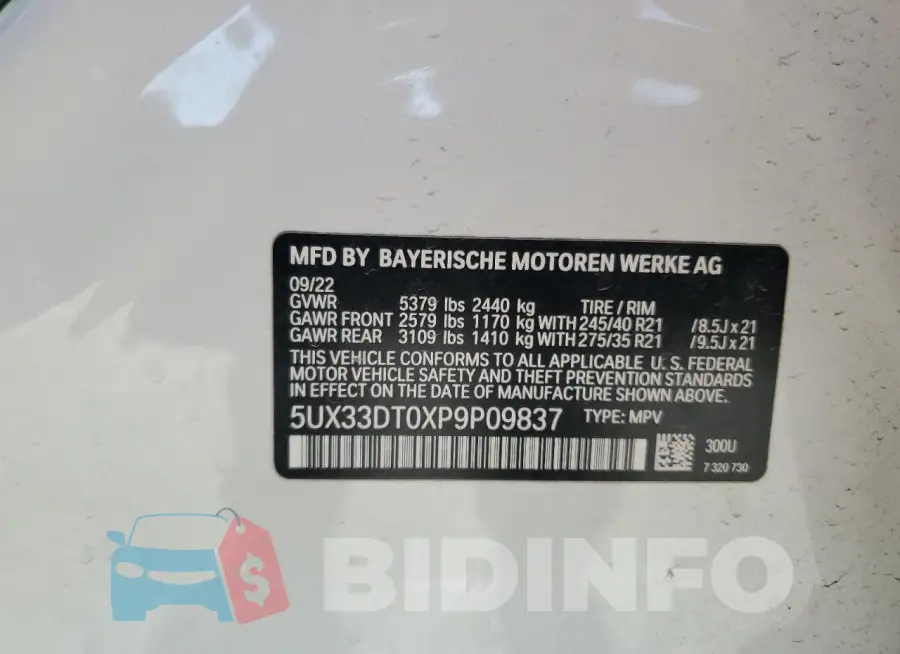 5UX33DT0XP9P09837 Photo# 14