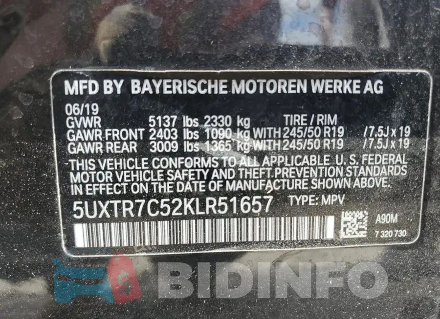5UXTR7C52KLR51657 Photo# 14