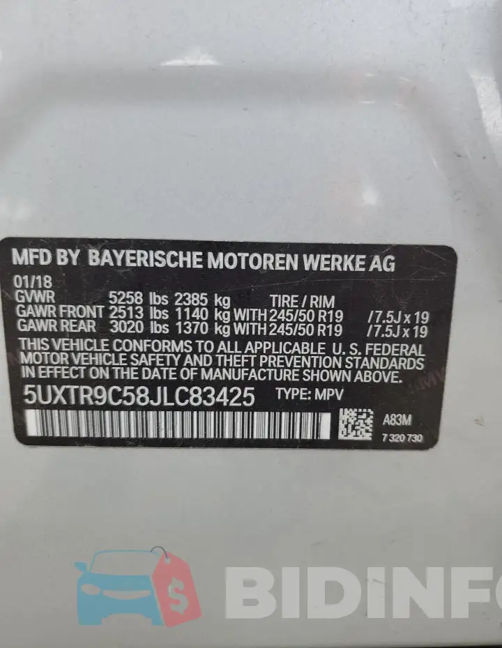 5UXTR9C58JLC83425 Photo# 14